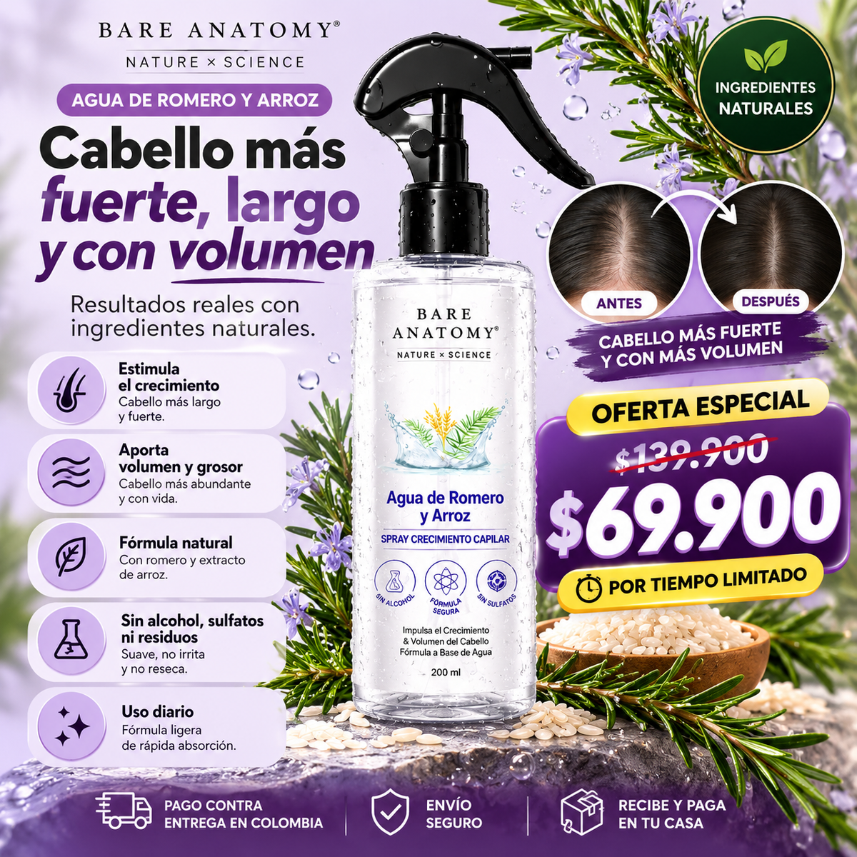 😩 ¿Sientes que cada vez tienes menos cabello? 🌿 Fortalece tus raíces y luce un cabello más abundante