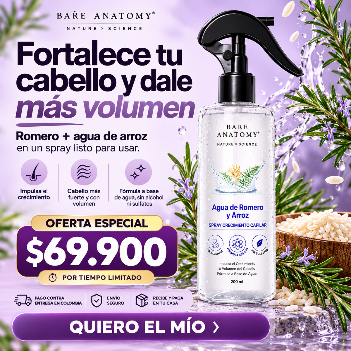 😩 ¿Sientes que cada vez tienes menos cabello? 🌿 Fortalece tus raíces y luce un cabello más abundante